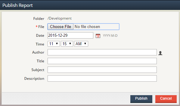 Screenshot of the Web Publish dialog.